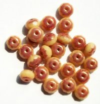 25 5x7mm Faceted Opaque Cream & Copper Donut Beads